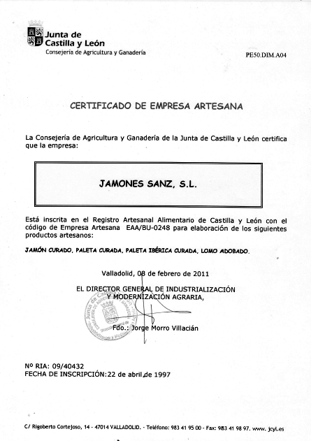 Certificado de empresa artesana